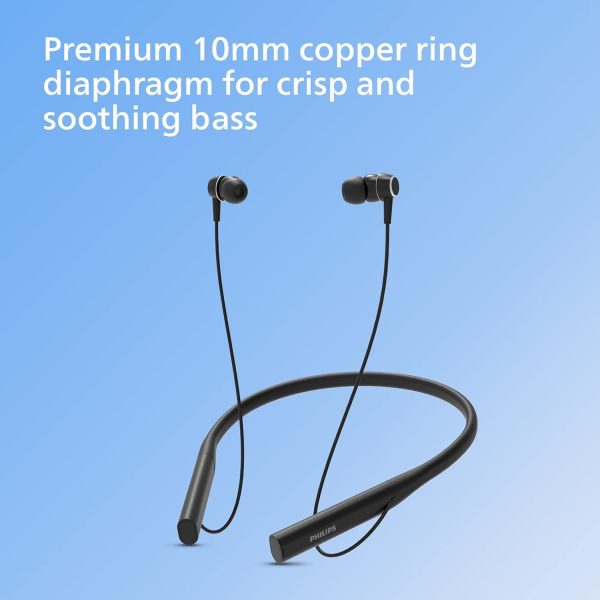 Philips Audio TAN4207BK Bluetooth In-ear Earphones With ENC Mic for Clear Calls, 10mm Drivers| Magnetic Ear Tips for Tangle Free Experience, 20 Hr Play Time, IPX5 Sweatproof, Wireless Neckband (Black)