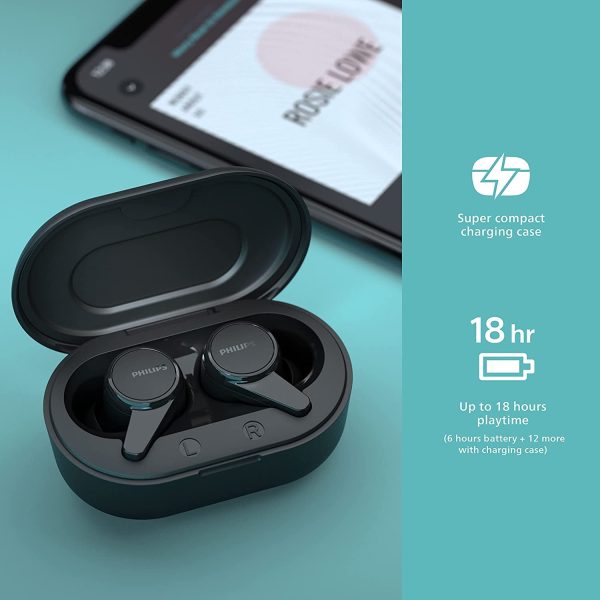 Philips Audio TWS TAT1207BK True Wireless Earbuds with IPX4 Water Resistance, 18 Hour Playtime (6+12), C-Type Charging and Voice Assistant (Black)