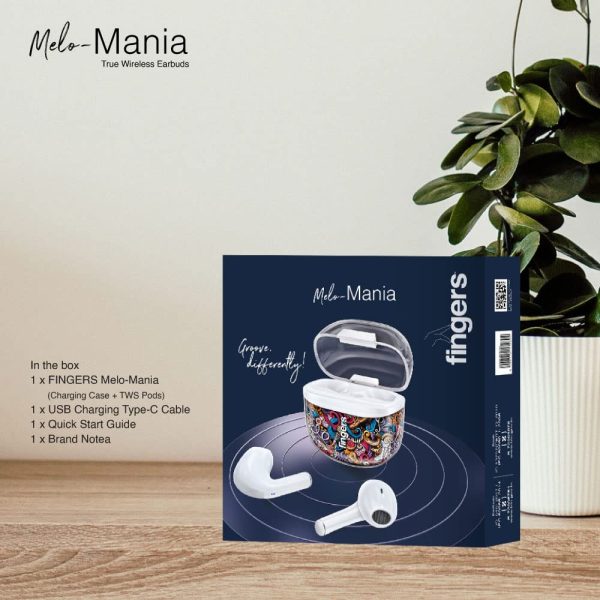 FINGERS Melo-Mania in-Ear True Wireless Earbuds [25 Hours Playback | Built-in Mic with SNC™ (Surround Noise Cancellation) | IPX4 Sweat Proof | Type-C Fast Charging]