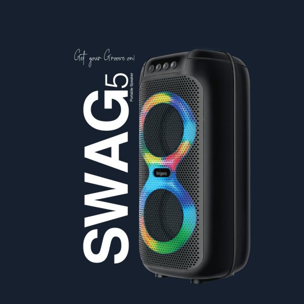 FINGERS Swag5 Bluetooth Portable Speaker (with RGB lights, 10 W Deep Bass, FM, USB, MicroSD, AUX, Mic in (6.35 mm), Multi-point Technology, Provisional Slot for Wired/Wireless Mic)