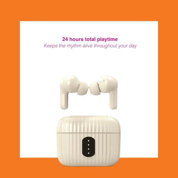 FINGERS EarTunes-5 in Ear Earbuds [ 24-Hours Total Playtime, IPX4 Rating, Built-in Mic with SNC™ (Surround Noise Cancellation) Technology, Voice Assistant, Touch Controls] (Ivory Beige)