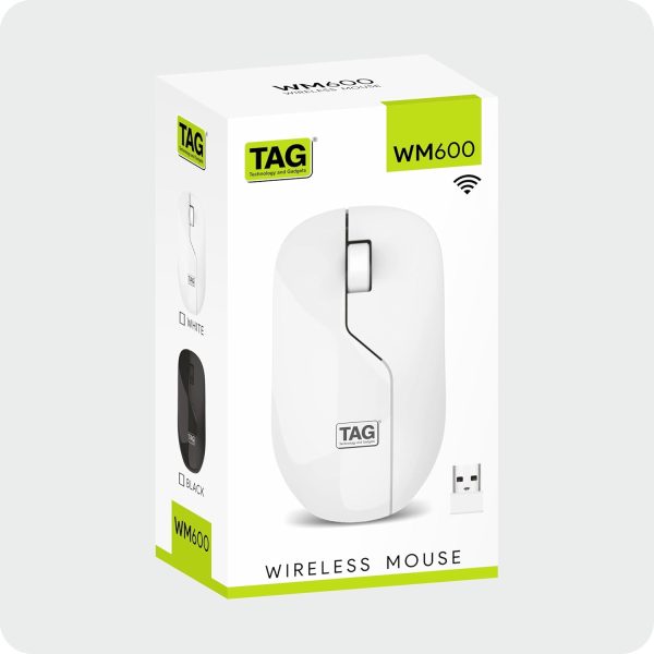 TAG WM600 Wireless Mouse | 1200 DPI Optical Sensor | 2.4 GHz USB Nano Receiver Connectivity | 10m Range | Ergonomic Design | Plug and Play Usage | Compatible with PC, Laptop, Mac (White)