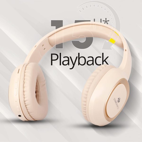 Zebronics Zeb - Paradise Bluetooth Wireless On Ear Headphones With Mic Comes With 40Mm Drivers, Aux Connectivity, Built In Fm, Call Function, 15Hrs* Playback Time And Supports Micro Sd Card (Beige)