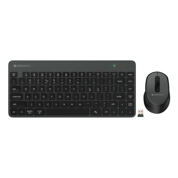 ZEBRONICS Companion 201 2.4GHz Wireless Keyboard & Mouse Combo, 83 Keys, AI Assist Key, 12 Integrated Multimedia Keys, 3 Button Mouse, 1600 DPI, High Precision, Silent Operation (Black + Grey)