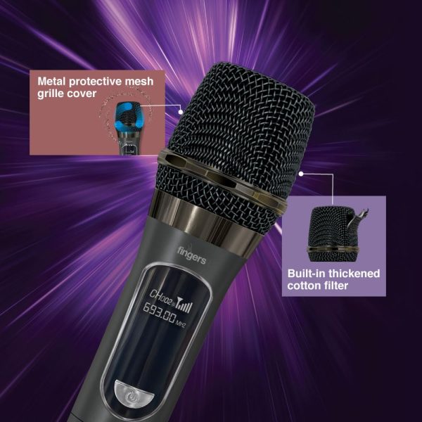 FINGERS Freedom Mic-U105 Wireless Microphone with 6.35 mm pin Receiver (U-Band @ UHF 693 MHz, BIG rechargeable battery 1200mAh for both Receiver & Mic, 10-hour battery life, 50 m Working distance)