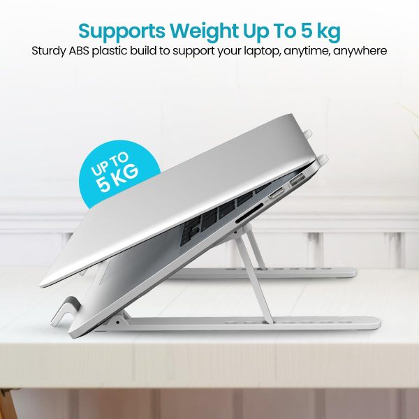 Foldable Laptop Stand with Adjustable Heights, Anti-Slip Silicone Pads, Collapsible Design, 5 kg Max Weight, ABS Build, Portable & Lightweight Holder Riser