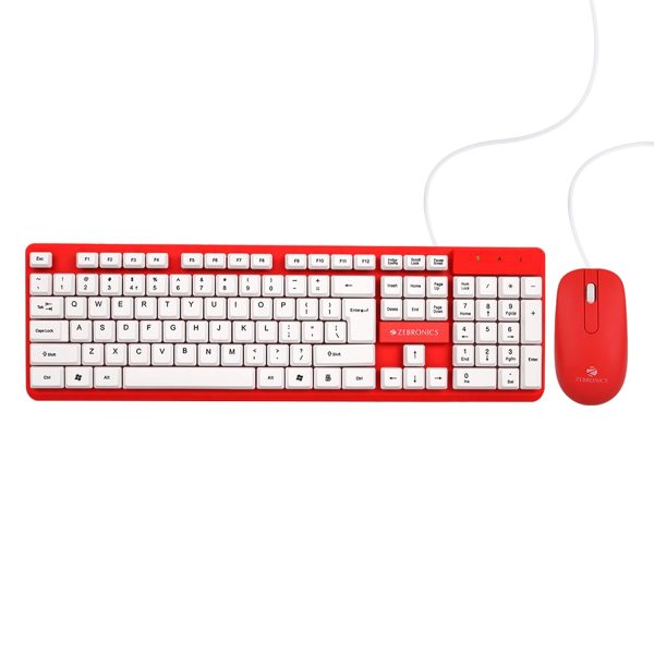 Zebronics JUDWAA 541 USB Keyboard and Mouse Set for Computers & Laptops with 1200 DPI, 1.3 Meter Cable, Retractable Stand, Comfortable Usage, Silent Typing and Matte Finish (Red)