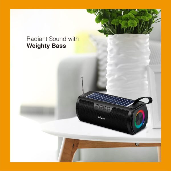 FINGERS SolarHunk2 Portable Speaker with Built-in Solar Charging Panel (RGB Lights | 14+ hrs Playback | Duo Charge – Solar & Power Outlet | Bluetooth, FM Radio, MicroSD, USB, AUX)