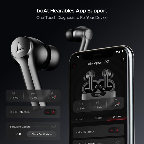 boAt Newly Launched Airdopes 300 Premium Truly Wireless in-Ear Earbuds with 4 Mics AI-ENx Spatial Audio, 50HRS Playtime, Multipoint Connection, ASAP Charge, Hearables App Support(Gunmetal Black)