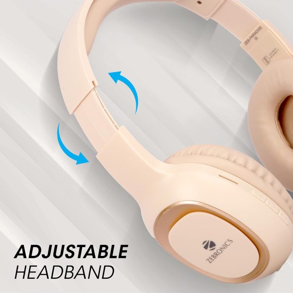 Zebronics Zeb - Paradise Bluetooth Wireless On Ear Headphones With Mic Comes With 40Mm Drivers, Aux Connectivity, Built In Fm, Call Function, 15Hrs* Playback Time And Supports Micro Sd Card (Beige)