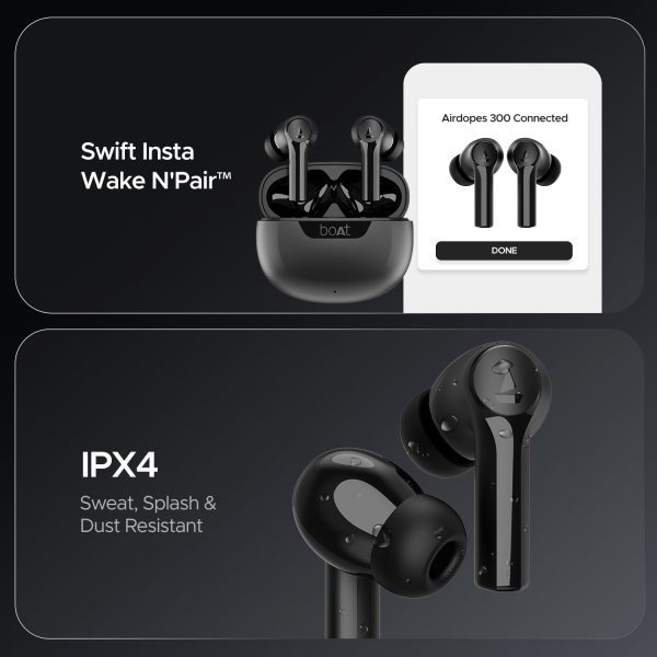 boAt Newly Launched Airdopes 300 Premium Truly Wireless in-Ear Earbuds with 4 Mics AI-ENx Spatial Audio, 50HRS Playtime, Multipoint Connection, ASAP Charge, Hearables App Support(Gunmetal Black)