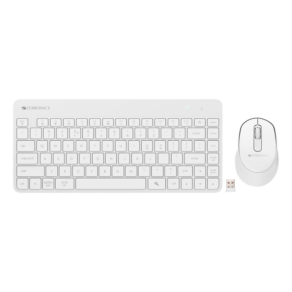 ZEBRONICS Companion 201 2.4GHz Wireless Keyboard & Mouse Combo, 83 Keys, AI Assist Key, 12 Integrated Multimedia Keys, 3 Button Mouse, 1600 DPI, High Precision, Silent Operation (White)