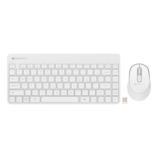 ZEBRONICS Companion 201 2.4GHz Wireless Keyboard & Mouse Combo, 83 Keys, AI Assist Key, 12 Integrated Multimedia Keys, 3 Button Mouse, 1600 DPI, High Precision, Silent Operation (White)