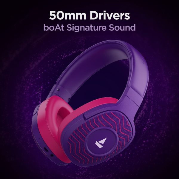 boAt Rockerz 558 Sunburn Edition with 50MM Drivers, 20 Hours Playback, Physical Noise Isolation and Soft Padded Earcups Over Ear Wireless Headphone(Techno Purple)