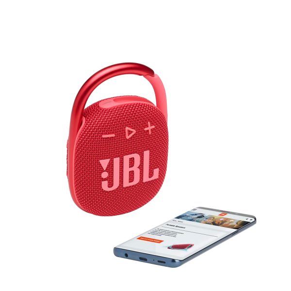 JBL Clip 4, Wireless Ultra Portable Bluetooth Speaker, Pro Sound, Integrated Carabiner, Vibrant Colors with Rugged Fabric Design, Dust & Waterproof, Type C (without Mic, Red)