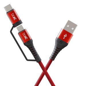 boAt USB Type C Cable 3 A 1.5 m Deuce USB 330 2-in-1 Micro and with 3A Fast Charge,480mbps (Compatible with Android Phones, Tablets, Martian Red)