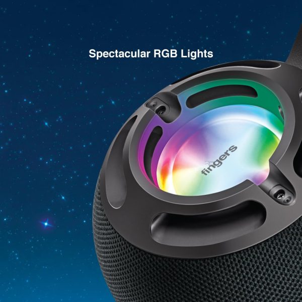 FINGERS GlobeSound Portable Wireless Speaker with 10W and 10 hours Playtime, Immersive Sound, Mesmerizing RGB Lights, Multi-Connectivity Modes with Type C Charging (Rich Black)