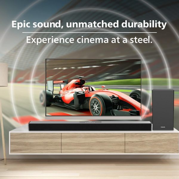 PHILIPS Audio TAB4228/94 2.1Ch 160W Bluetooth Soundbar with Rich Bass, 3 EQ Modes, Multi-Connectivity Option with Supporting USB, HDMI(ARC), Optical, Coaxial & Aux-in for Easy Connection (Black)