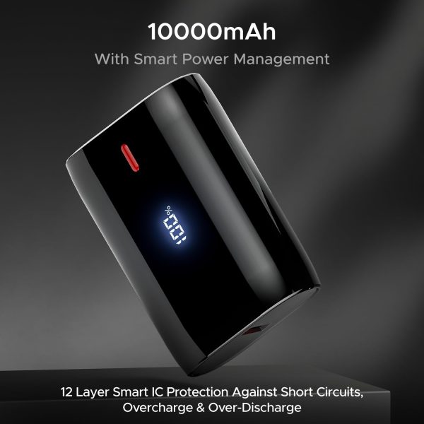 boAt EnergyShroom PB300 Air 10000 mAh 22.5W Pocket Size Power Bank with Compact and Lightweight Design, LED Battery Display, 12 Layer Smart IC Protection & Smart Power Management(Carbon Black)