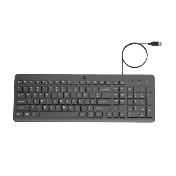 HP 150 Wired Keyboard, Quick, Comfy and Ergonomically Design, 12Fn Shortcut Keys, Plug and Play USB Connection and LED Indicator, 3 Years Warranty