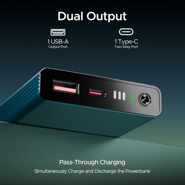 boAt Newly Launched Pocket Energyshroom PB300 Pro 10000mAh | Compact Power Bank, Type-C Input (2-Way Port), 2X Output Ports, 2-Way 22.5W Fast Charging, Pass-Through Charging(Steel Blue)