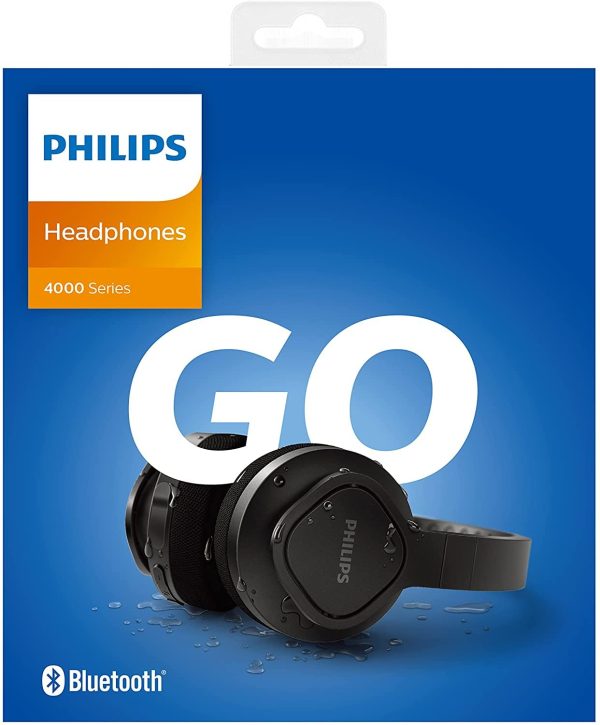 Philips Audio TAA4216 On-Ear Sports Bluetooth Headphones with IP55 Dust/Water Protection, 35 Hours Play Time, Cooling & Washable Ear Cups, Quick Charge, 40 mm Drivers and Built-in Mic (Black)