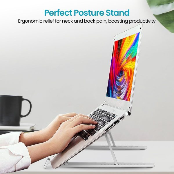 Foldable Laptop Stand with Adjustable Heights, Anti-Slip Silicone Pads, Collapsible Design, 5 kg Max Weight, ABS Build, Portable & Lightweight Holder Riser