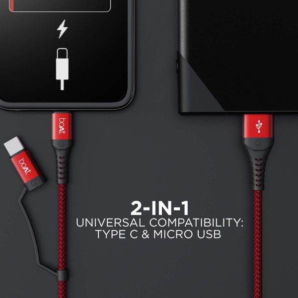 boAt USB Type C Cable 3 A 1.5 m Deuce USB 330 2-in-1 Micro and with 3A Fast Charge,480mbps (Compatible with Android Phones, Tablets, Martian Red)