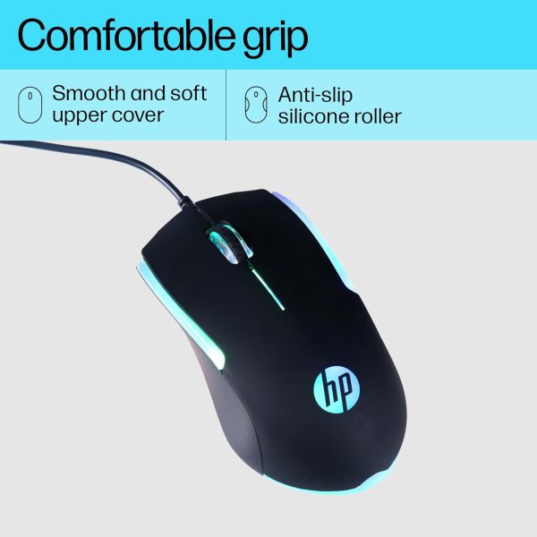 HP M160 USB Wired Gaming Optical Mouse with LED Backlight, 1000 DPI, 3 Buttons and Press Life Up to 3 Million Clicks, 1 Year Warranty (843W8AA, Black)