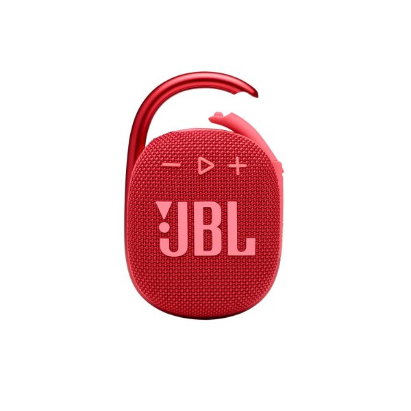 JBL Clip 4, Wireless Ultra Portable Bluetooth Speaker, Pro Sound, Integrated Carabiner, Vibrant Colors with Rugged Fabric Design, Dust & Waterproof, Type C (without Mic, Red)