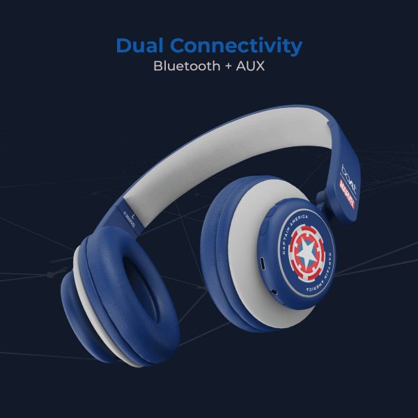 boAt Rockerz 450 Captain America Edition 15 Hours Battery, 40mm Drivers, Padded Ear Cushions, Easy Access Controls and Voice Assistant Bluetooth Wireless On Ear Headphones with Mic and (Soldier Blue)