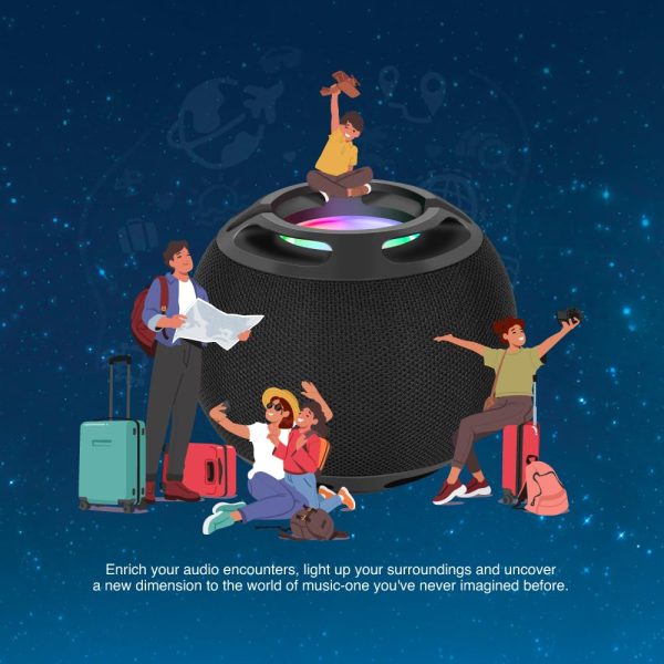 FINGERS GlobeSound Portable Wireless Speaker with 10W and 10 hours Playtime, Immersive Sound, Mesmerizing RGB Lights, Multi-Connectivity Modes with Type C Charging (Rich Black)