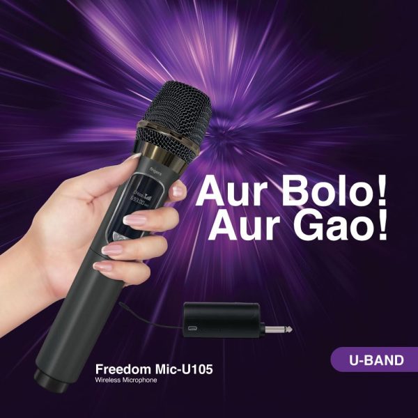 FINGERS Freedom Mic-U105 Wireless Microphone with 6.35 mm pin Receiver (U-Band @ UHF 693 MHz, BIG rechargeable battery 1200mAh for both Receiver & Mic, 10-hour battery life, 50 m Working distance)