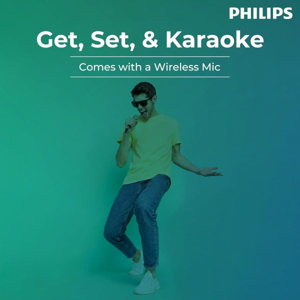 Philips Audio SPA9085 2.0CH 100W Multimedia Tower Speakers with Wireless Microphone,Multi-Connectivity Option with Supporting USB, AUX, FM,Mic & Thumping Bass with Karaoke(Black)