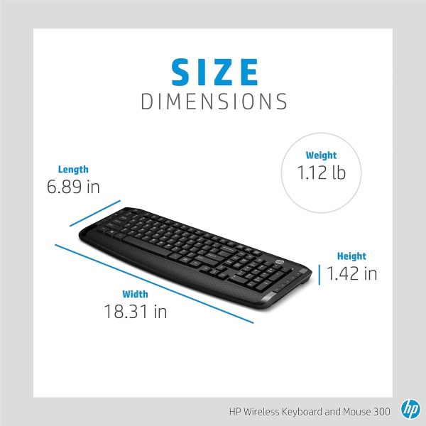 HP 300 Wireless Keyboard and Mouse 3ML04AA#ABL, 2.4 GHz Wireless Connection, Single USB Nano Receiver, Ultra-Precise Mouse, Ideal for Office Work, Black (2023 Latest Model)