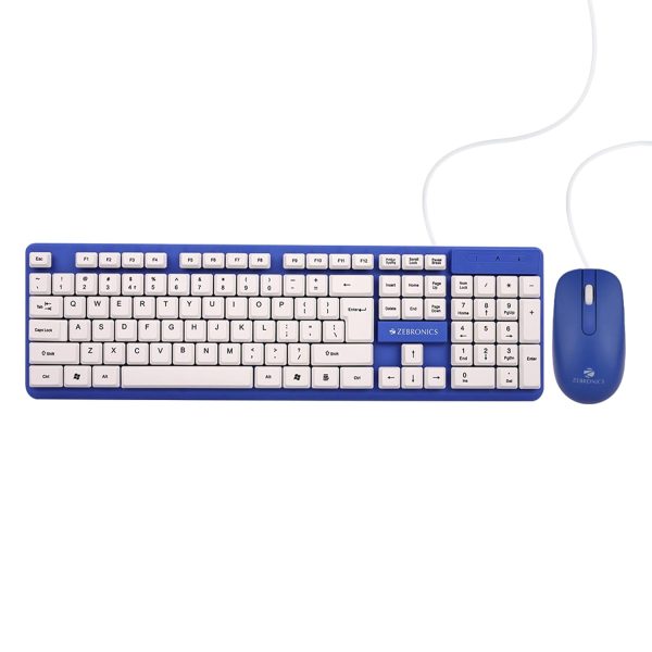 Zebronics JUDWAA 541 USB Keyboard and Mouse Set for Computers & Laptops with 1200 DPI, 1.3 Meter Cable, Retractable Stand, Comfortable Usage, Silent Typing and Matte Finish (Blue)