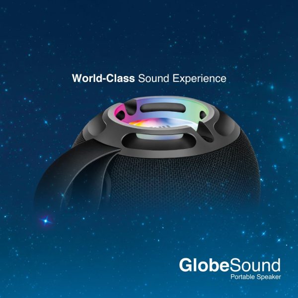 FINGERS GlobeSound Portable Wireless Speaker with 10W and 10 hours Playtime, Immersive Sound, Mesmerizing RGB Lights, Multi-Connectivity Modes with Type C Charging (Rich Black)