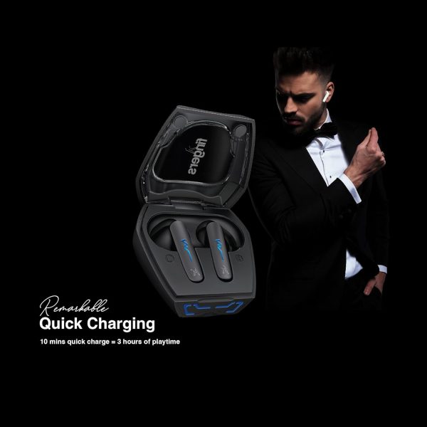 FINGERS Tuxedo TWS Earbuds with 32-Hour Playtime, Fast Charging, 13mm Neodymium Drivers, Surround Noise Cancellation (SNC Technology) Built-in Mic, IPX4 Sweat Resistant, Voice Assistant (Luxe Black)