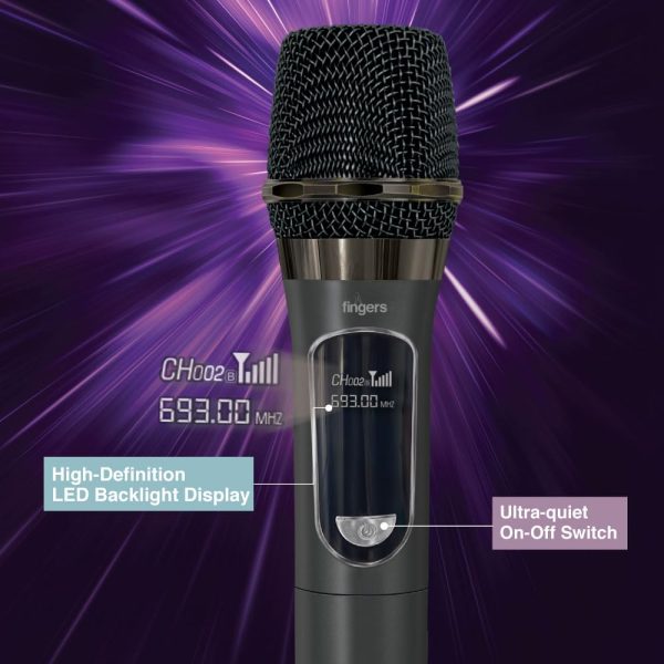 FINGERS Freedom Mic-U105 Wireless Microphone with 6.35 mm pin Receiver (U-Band @ UHF 693 MHz, BIG rechargeable battery 1200mAh for both Receiver & Mic, 10-hour battery life, 50 m Working distance)