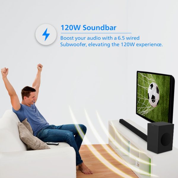 PHILIPS Newly Launched Audio TAB4218/94 2.1Ch 120W Bluetooth Soundbar with Rich Bass, 3 EQ Modes, Multi-Connectivity Option with Supporting USB, HDMI(ARC), Optical, Coaxial & Aux-in (Black)