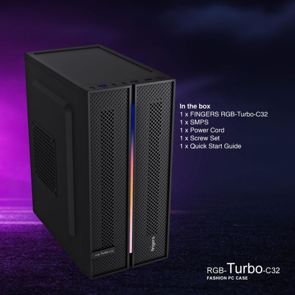 FINGERS RGB-Turbo-C32 Super Compact Micro ATX PC Cabinet with ARGB LEDs (1 x USB 3.0, 1 x USB 2.0, HD Audio, Mic in port, SMPS Bundled)