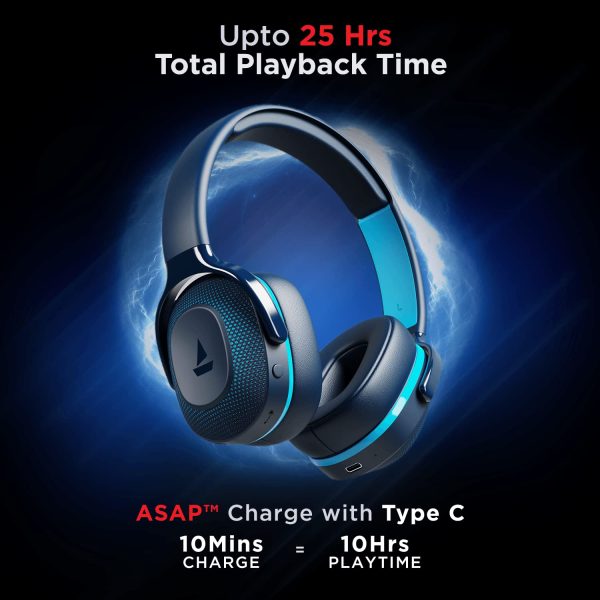 boAt Rockerz 425 Bluetooth Wireless Over Ear Headphones with Mic with Signature Sound, Beast Mode(Upto 65Ms Low Latency) for Gaming Enx Tech, ASAP Charge 25H Playtime V5.2, Dual Pairing (Oceana Blue)