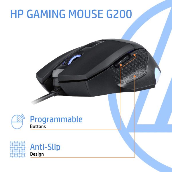 HP G200 Backlit USB Wired Gaming Mouse with Ergonomic Design, All Customizable Buttons, Adjustable 4000 DPI, RGB Breathing LED Lighting, Anti-Slip Scroll Wheel / 3 Years Warranty (7QV30AA)