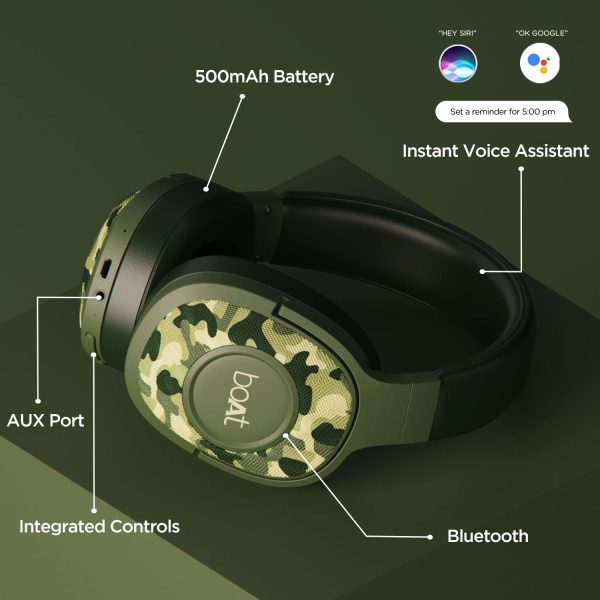 boAt Rockerz 550 Over Ear Bluetooth Headphones with Upto 20 Hours Playback, 50MM Drivers, Soft Padded Ear Cushions and Physical Noise Isolation, Without Mic (Army Green)