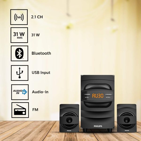 Philips Audio MMS2625B 2.1 Channel, Bluetooth connectivity, Wired Multimedia Computer Speaker - Black