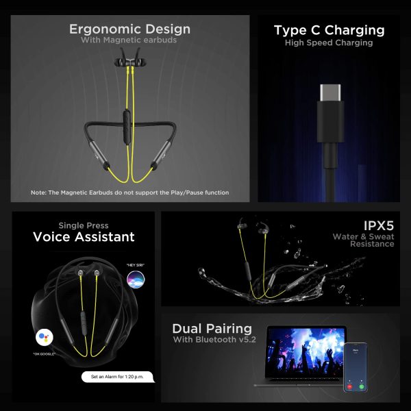 boAt Rockerz 330 Pro in-Ear Bluetooth Neckband with 60HRS Playtime, ASAP Charge, ENx Tech, Signature Sound, BT v5.2, Dual Pairing, IPX5, with Mic (Blazing Yellow)