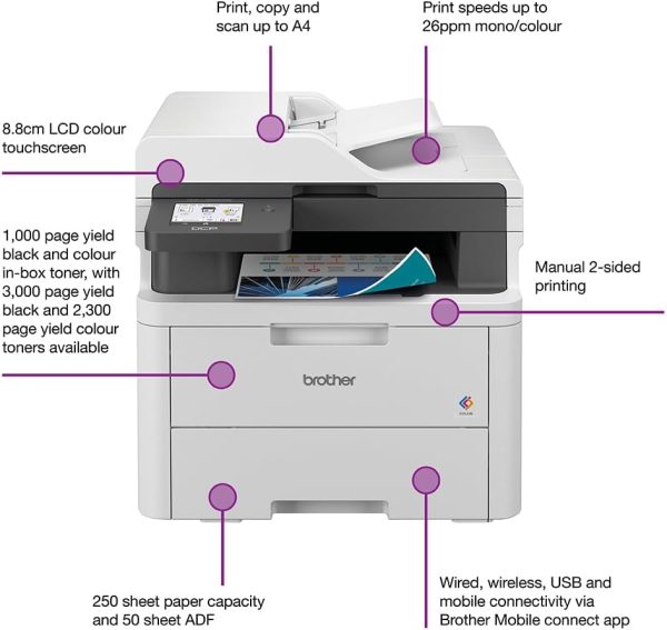 BROTHER DCP-L3560CDW 3-in-1 Colour Wireless LED Printer | Print, copy & scan | USB 2.0 |A4|UK Plug