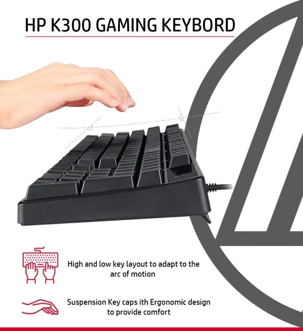 HP K300 Backlit Membrane Wired Gaming Keyboard with Mixed Color Lighting, 4 LED Indicators, Matte Finish Double Injection Key Caps and Windows Lock Key / 3 Years Warranty(4QM95AA)