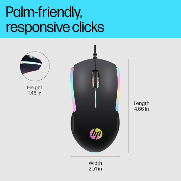 HP M160 USB Wired Gaming Optical Mouse with LED Backlight, 1000 DPI, 3 Buttons and Press Life Up to 3 Million Clicks, 1 Year Warranty (843W8AA, Black)