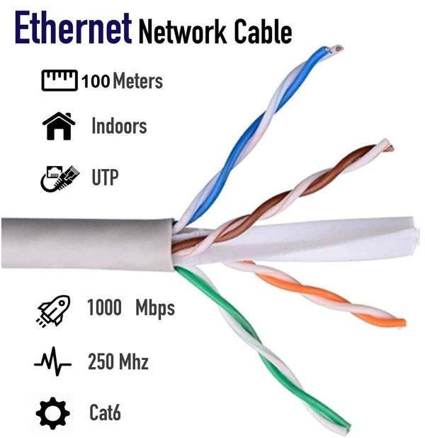 Enrage® 100 Meter CAT6 Cable Ethernet Network LAN UTP Cable 100 Meter Bulk Bundle | CCA Copper Clad Aluminum - Grey